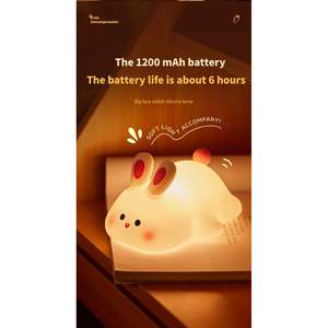 Lámpara Nocturna Moderna de Silicona con Forma de Conejo de Dibujos Animados, Luz LED Cálida, Control por Sensor, Regulable, para Bebés y Niños, Recargable por USB - Product Image 5