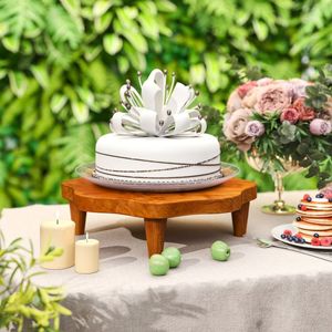 Espositore a piedistallo in legno di teak da 16 pollici per aromi da bagno e snack - Product Image 6