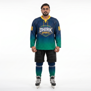 Jersey de Hockey sobre Hielo Sublimado Personalizado, 100% Poliéster, Cuello en V con Degradado, Talla XS, Corte Atlético Holgado para Hombre y Jóvenes, Fabricación OEM/ODM - Product Image 1