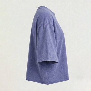 Nouveaux T-shirts d'été unisexes bleus surdimensionnés à logo personnalisé, en coton tricoté épais 220g, respirants, coupe ample - Product Image 4