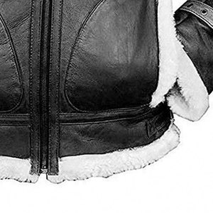 Custom 2026 Eco-Friendly Garment Dyed Real Sheepskin <b>Leather</b> <b>Bomber</b> Jacket Black Grain Type Winter Wear White Real Fur for <b>Men</b> - Product Image 4