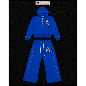 Conjunto Deportivo Azul Rey Personalizado para Hombre, Sudadera con Cremallera Completa, Pantalones Deportivos de Pierna Ancha, Logotipo Gráfico, Ropa Deportiva Casual, Venta al Por Mayor - Product Image 5