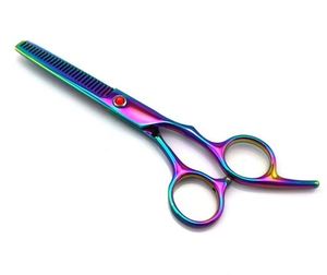 Juego de Tijeras Profesionales de Peluquería de 17.5 cm para Cortar y Entresacar Cabello, Multicolor Arcoíris, Acero Inoxidable Afilado, para Diestros - Product Image 4
