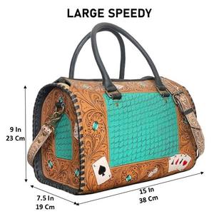 Bolso Grande de Cuero Grabado a Mano Estilo Western, Bolso Cruzado Elegante con Diseño Turquesa en Relieve, Bolsos de Viaje para Uso Diario - Product Image 2