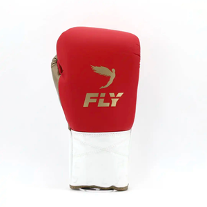 ถุงมือชกมวย MMA แบบผูกเชือก Fly Premium พร้อมที่จับมือแบบกำหนดเอง สีแดง ขาว และทอง ถุงมือฝึกซ้อมหนังแท้ระดับมืออาชีพ - Product Image 5
