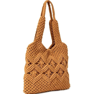 Bolso de Mano de Algodón Tejido, Bolso de Playa con Asas de Cuerda, Gran Capacidad, Suave y Elegante, Rayas Verdes, Amarillas, Blancas y Grises, Bolso de Hombro de Verano - Product Image 2