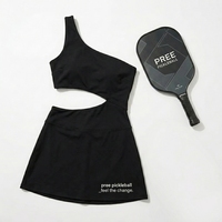 Robe athlétique unie pour femme, asymétrique à une épaule, avec découpe au niveau du ventre, mini-jupe respirante, séchage rapide, anti-déformation