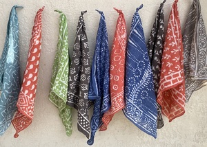 Wholesale Square Block Print Bandana Cotton Handmade <b>Head</b> Scarf Indian Floral Boho Hair <b>Wrap</b> Striped Border Neckerchief - Product Image 5
