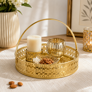 Panier rond en fer forgé artisanal moderne avec poignée |   Panier à fruits décoratif en métal doré pour la décoration de la maison, les mariages et les présentations de cadeaux - Product Image 6