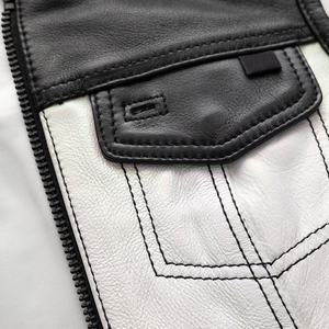 Gilet en cuir véritable pour homme, style motard, col montant, color-block, longueur standard, vêtement d'extérieur pour l'automne, vente en gros - Product Image 4