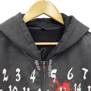 450gsm Men Hoodie with rhinestones, distressed , DTF print in French Terry Hoodie Distressed Effect Waffle Lining Fabric - Product Image 2