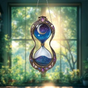 Sablier en verre avec cadre métallique bohème et motif lune et étoile pour la décoration de fenêtre - Product Image 3
