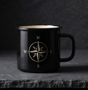 Wilderness Navigation Theme Metal Camp Cup Custom Logo Printing Heavy Duty Iron <b>Enamel</b> <b>Mug</b> Featuring Compass Rose Artwork - Product Image 5
