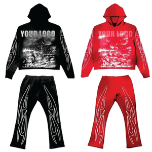 Ensemble de survêtement personnalisé avec logo d'entreprise, taille plus, sweat-shirt court à capuche surdimensionné, pantalon large, ensemble 2 pièces, survêtement brodé délavé - Product Image 1