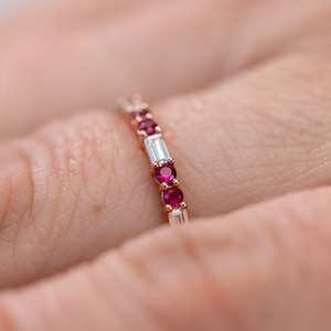 Ruby Baguette Eternity <b>Ring</b> Toryn Half Three Quarters Full <b>Stacking</b> Wedding <b>Ring</b> 925 Sterling Silver 14K Gold Plated - Product Image 6
