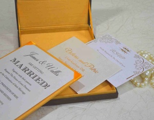 Luxury Chocolate Brown Silk-Look <b>Wedding</b> Invitation <b>Box</b>, Burgundy Ribbon, Pearl Crystal Brooch, Gold Silk Lining, Gift Sleeve - Product Image 3