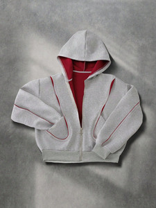 Sudadera con capucha unisex Y2K Cyberpunk vintage con ribetes en contraste y cremallera, de manga larga, reversible, lisa, holgada, de mezcla gruesa, personalizada - Product Image 2