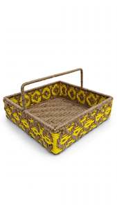 Natural Jute Handwoven <b>Round</b> <b>Tray</b> with Handle / Modern Geometric Pattern Eco-Friendly Movable 2-Piece Multi-Purpose Serving <b>Tray</b> - Product Image 6