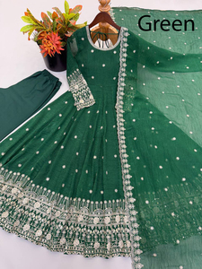 Vestido Anarkali Amarillo Tradicional Indio-Pakistaní, de Seda Crujiente, Largo hasta el Suelo, de Manga Larga, para Mujer, Vestido de Novia Elegante - Product Image 3
