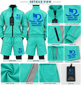 Ensemble court coupe-vent sport pour homme de qualité supérieure, vert, en polyester respirant, avec fermeture éclair intégrale et col montant, idéal pour le printemps - Product Image 6