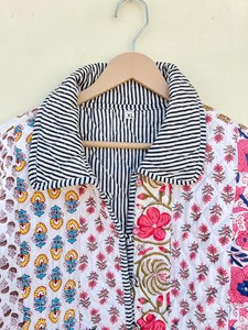Indian Handmade 100% Cotton Eco-Friendly Quilted Anti-Wrinkle Breathable Quick Dry Front Pocket <b>Covered</b> <b>Button</b> Autumn/Winter - Product Image 4