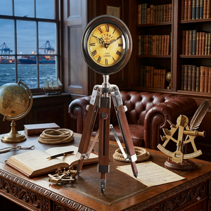 Nautical <b>Desk</b> <b>Clock</b> with Wooden Tripod Stand Vintage Marine Table <b>Clock</b> Antique Brass Finish Decorative Home Office Gift Wholesa - Product Image 3