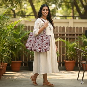 Sac fourre-tout matelassé en coton imprimé géométrique soleil éclatant marron, fait main, pour femme, à porter à l'épaule, réutilisable, grande capacité, pour la plage, nouveauté - Product Image 2