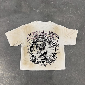 Streetwear décontracté pour hommes T-shirt imprimé à strass et short en jean ensemble en coton lavé à l'acide été recadrée en gros - Product Image 4