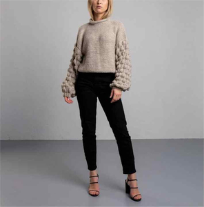 Pull en cachemire tricoté à la main pour femme, col rond, manches classiques, couleur unie, standard, hiver, décontracté, confortable - Product Image 2