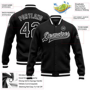 Chaqueta Varsity Negra Personalizada para Hombre, Impresión del Nombre del Equipo en la Parte Delantera, Nombre y Número en la Parte Trasera, Transferencia Térmica, Estilo Letterman de Béisbol, Ropa Casual - Product Image 5