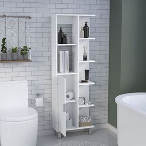 Mobile da Bagno Mott 63 H in Lino Bianco con Sette Ripiani Aperti, Un Cassetto e Quattro Gambe - Product Image 3