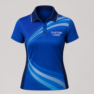เสื้อโปโลผู้หญิงสีน้ำเงินรอยัลแบบคลื่น รุ่น WPS-0882 แห้งเร็ว ระบายอากาศได้ดี แขนสั้น เหมาะสำหรับกีฬากอล์ฟ ชุดทีม - Product Image 2