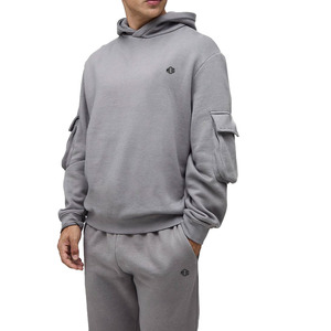 Ensembles de sweats à capuche pour hommes en coton à épaules tombantes avec poches cargo personnalisées, en molleton premium, style pull-over et pantalon de jogging, pour la vente en gros, avec logo OEM - Product Image 2