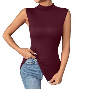 Body de cuello alto sin mangas para mujer, ajustado, elástico, elegante, de spandex/poliéster, con bordado, informal, a la moda. - Product Image 1