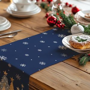 Camino de Mesa Navideño de 13x72 con Copos de Nieve y Árboles de Navidad para Decoración de Comedor Festivo - Product Image 5