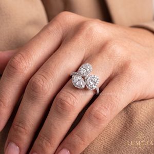 Three Stone Lab Grown <b>Diamond</b> <b>Ring</b> Marquise Heart Oval 18K White Gold Pave Engagement <b>Ring</b> for Women - Product Image 5