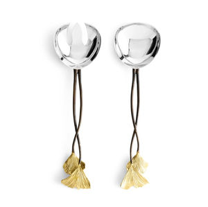 Ensemble de service à salade en métal poli avec design nœud doré, cuillère et fourchette de service pour la cuisine et les événements - Product Image 4