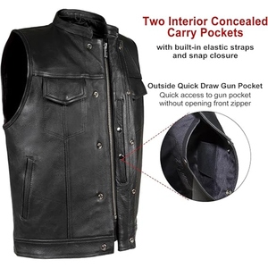 Gilet de motard personnalisé pour homme en cuir de vachette véritable, sans col, avec fermeture éclair discrète, cuir de qualité supérieure - Product Image 3