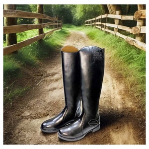 Botas de montar a caballo duraderas personalizadas para hombres y mujeres Botas largas altas de cuero puro con suela de goma antideslizante en negro y marrón - Product Image 1