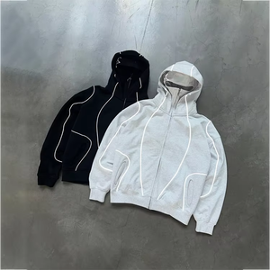 Sweat-shirt à capuche zippé en tricot respirant pour homme grande taille, style streetwear oversize, avec logo personnalisé - Product Image 1