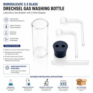 G027-00-00-Z Botella de lavado de gases Drechsel de vidrio borosilicato 3.3, burbujeador de gases de laboratorio con tapón de 2 orificios - Product Image 6