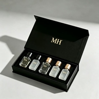 Coffret Cadeau de Parfum Haut de Gamme Écologique Rigide Magnétique Personnalisé avec Insert en Éponge, Logo MH Doré, Emballage Mini pour 6 Bouteilles
