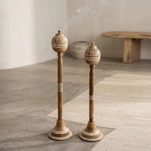 Soporte de incienso de madera de tallo largo con tapa de globo hueco, difusor de aromaterapia - Product Image 3