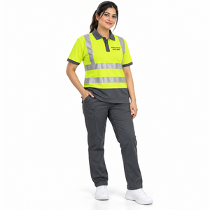 Polo en coton haute visibilité pour homme avec bande réfléchissante certifiée CE, résistant à l'eau, pour la construction, les travaux routiers, le personnel d'entrepôt et les agents privés - Product Image 2