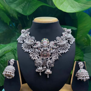 Traditional Pota Stone and Beads Meenakari <b>Necklace</b> Set Fine Rhodium Plated Jewelry for Bridal Occasions-10575483ML - Product Image 3