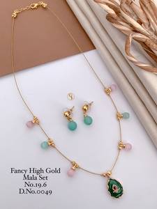 Elegante conjunto de collar dorado con cuentas verdes y rosas y colgante de gota de agua para mujer, joyería religiosa No.19.6. - Product Image 3