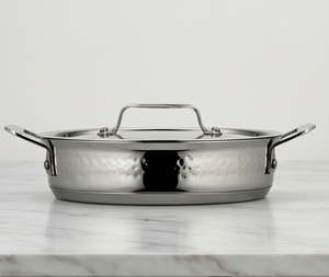 Round Stainless Steel Hot Pot Casserole in Silver Color With Hammered Outside Durable Finished for Restaurant Storage Serving - Product Image 1