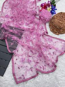 Sari indio clásico de tela de red con diseño de mariposa para fiestas, con blusa exclusiva, ropa étnica india para bodas y festivales, sari para mujer - Product Image 5