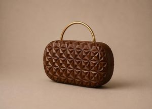 Luxury Wooden Purse Handmade Women's Fashion Clutch With Geometric Embossing And Gold Handle <b>Creative</b> Design Promotional <b>Gift</b> - Product Image 1