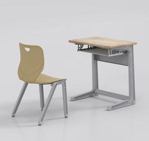 Ensemble de bureau et de chaise pour étudiants en aluminium avec plateau en bois, mobilier scolaire - Product Image 2
